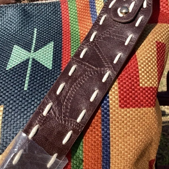 NWT SamaYe Boho Southwestern Vintage Style Multicolor Tote Leather Fringe Strap - Picture 8 of 14